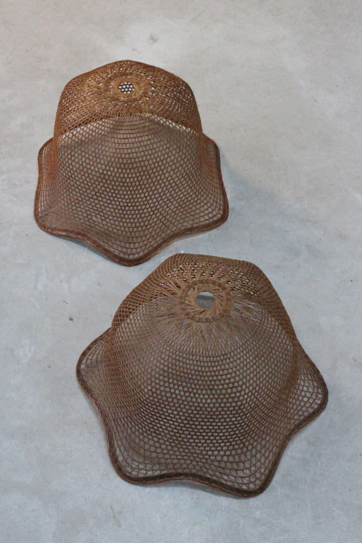 Pair Retro Rattan Lamp Shades - Kernow Furniture