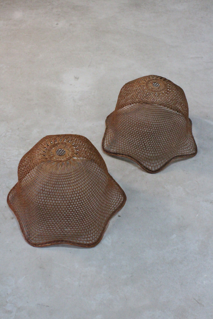 Pair Retro Rattan Lamp Shades - Kernow Furniture