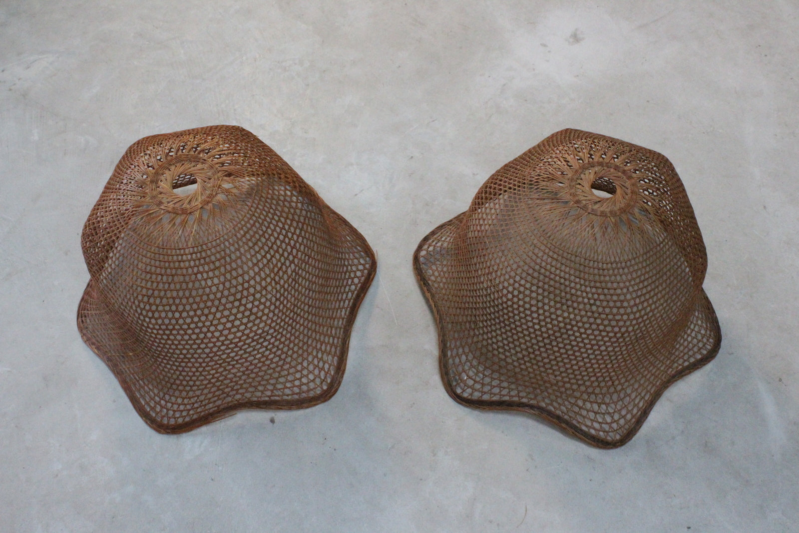 Pair Retro Rattan Lamp Shades - Kernow Furniture