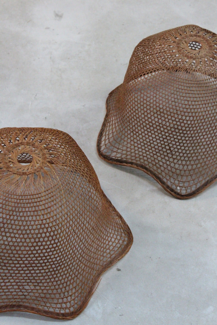 Pair Retro Rattan Lamp Shades - Kernow Furniture