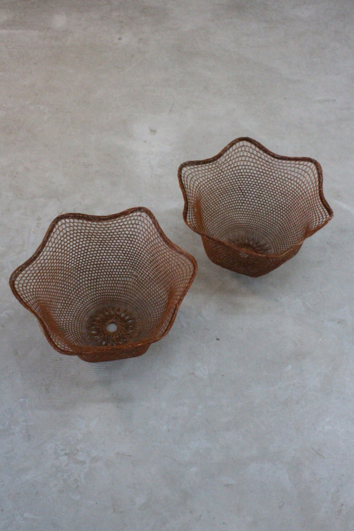 Pair Retro Rattan Lamp Shades - Kernow Furniture