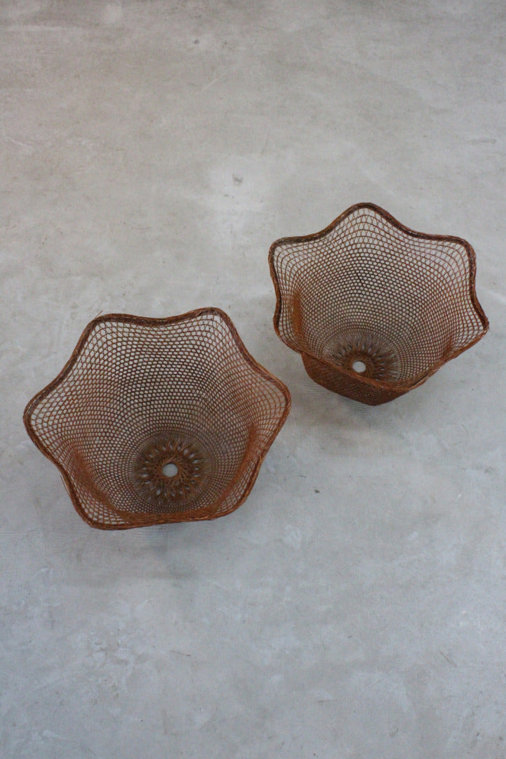 Pair Retro Rattan Lamp Shades - Kernow Furniture