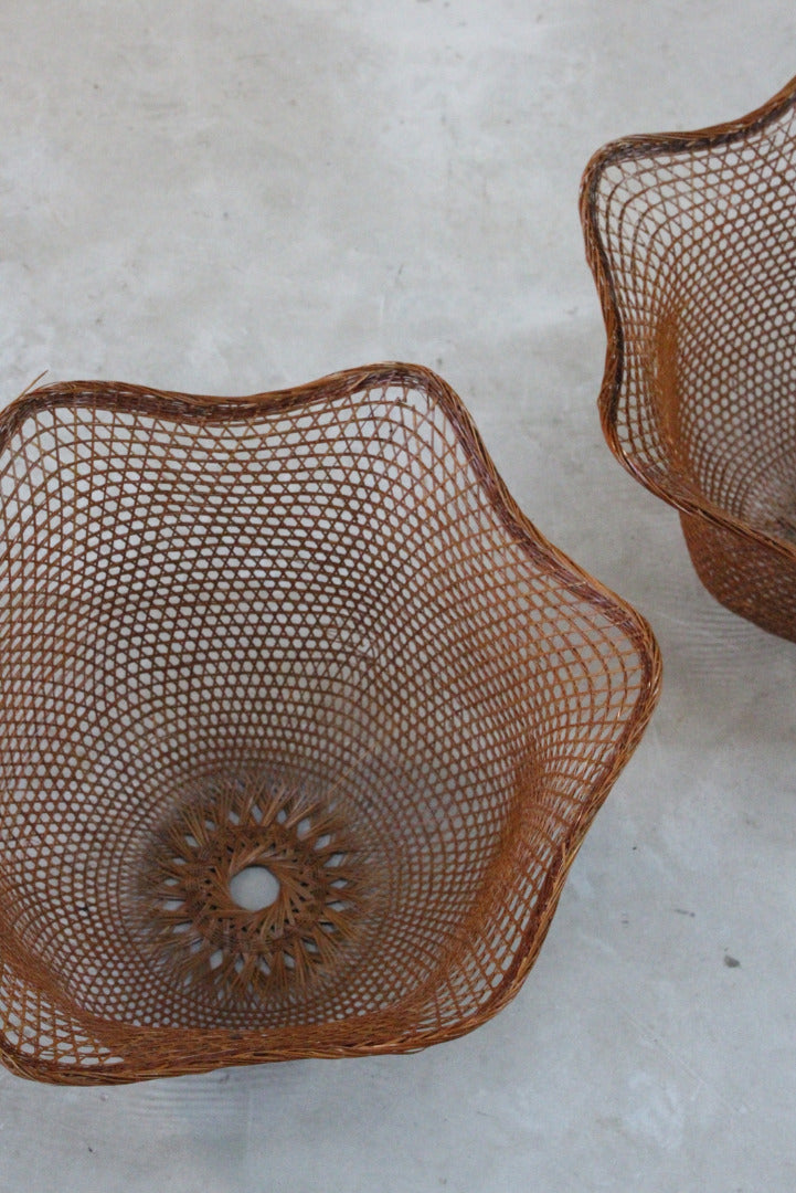 Pair Retro Rattan Lamp Shades - Kernow Furniture