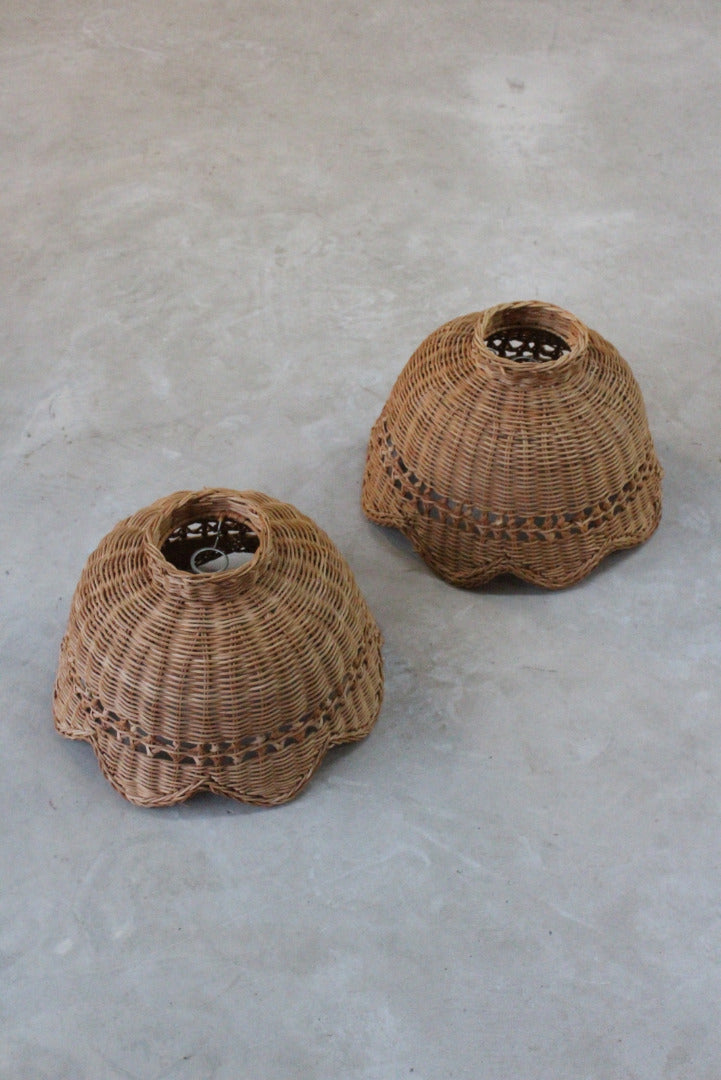 Pair Retro Wicker Lamp Shades - Kernow Furniture