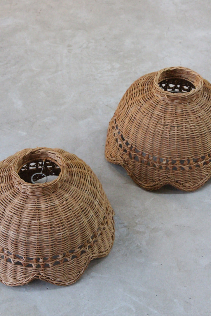 Pair Retro Wicker Lamp Shades - Kernow Furniture