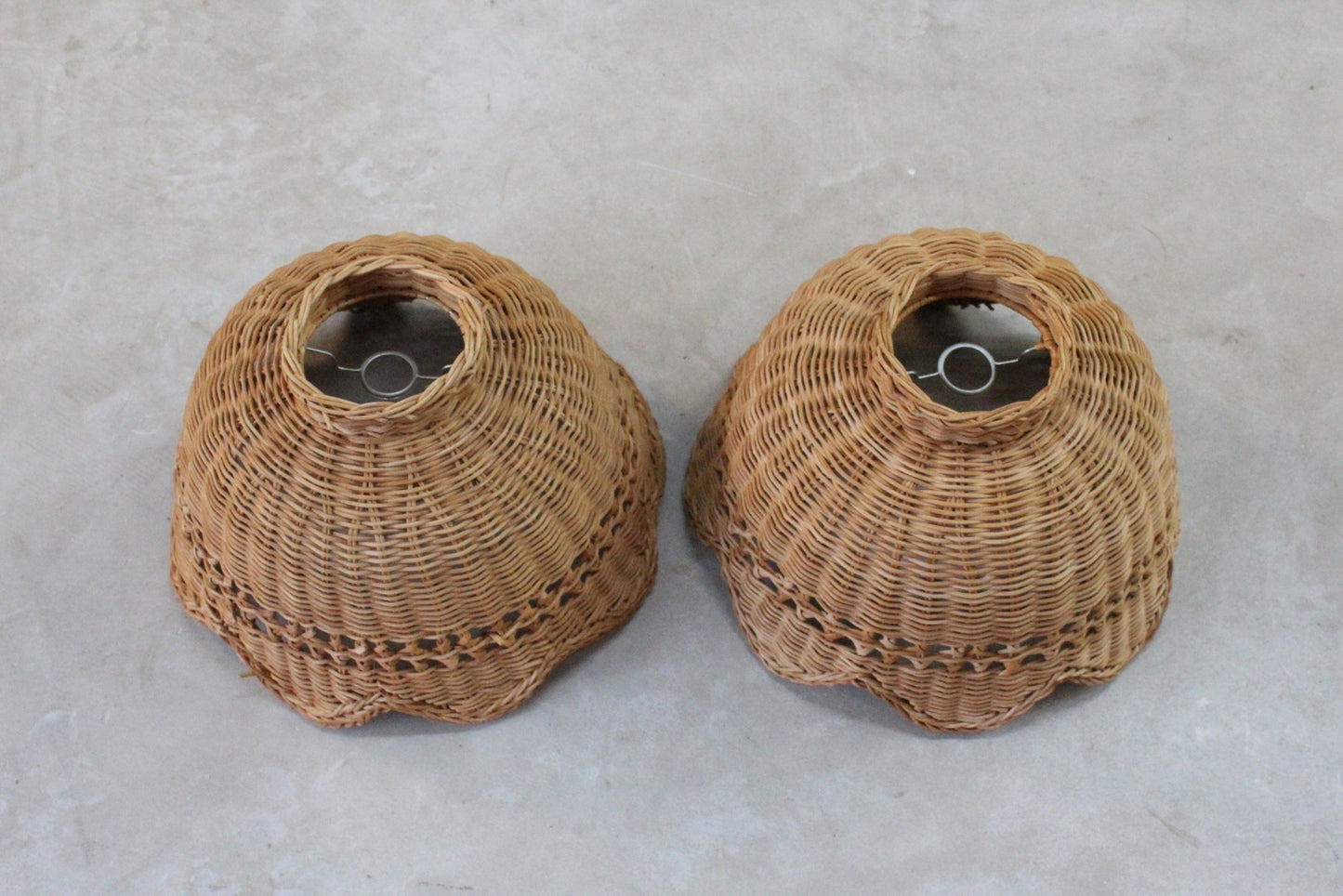 Pair Retro Wicker Lamp Shades - Kernow Furniture