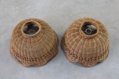 Pair Retro Wicker Lamp Shades - Kernow Furniture