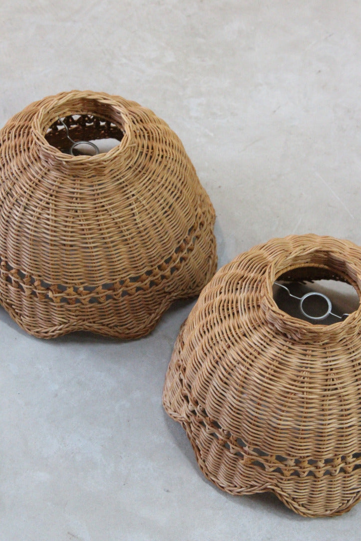 Pair Retro Wicker Lamp Shades - Kernow Furniture