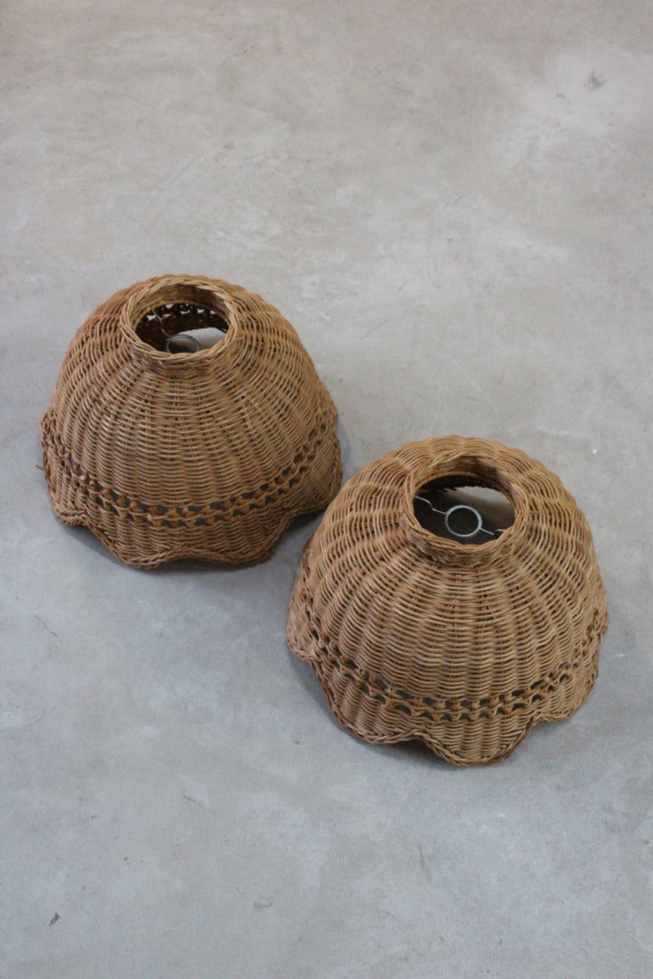 Pair Retro Wicker Lamp Shades - Kernow Furniture