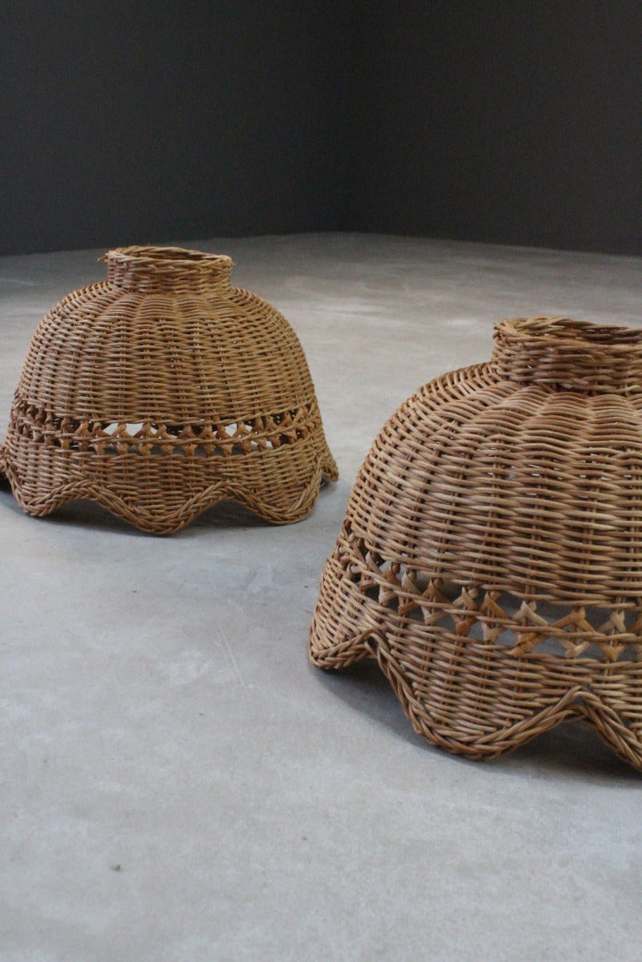 Pair Retro Wicker Lamp Shades - Kernow Furniture