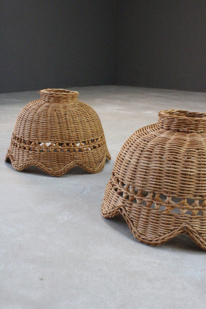 Pair Retro Wicker Lamp Shades - Kernow Furniture