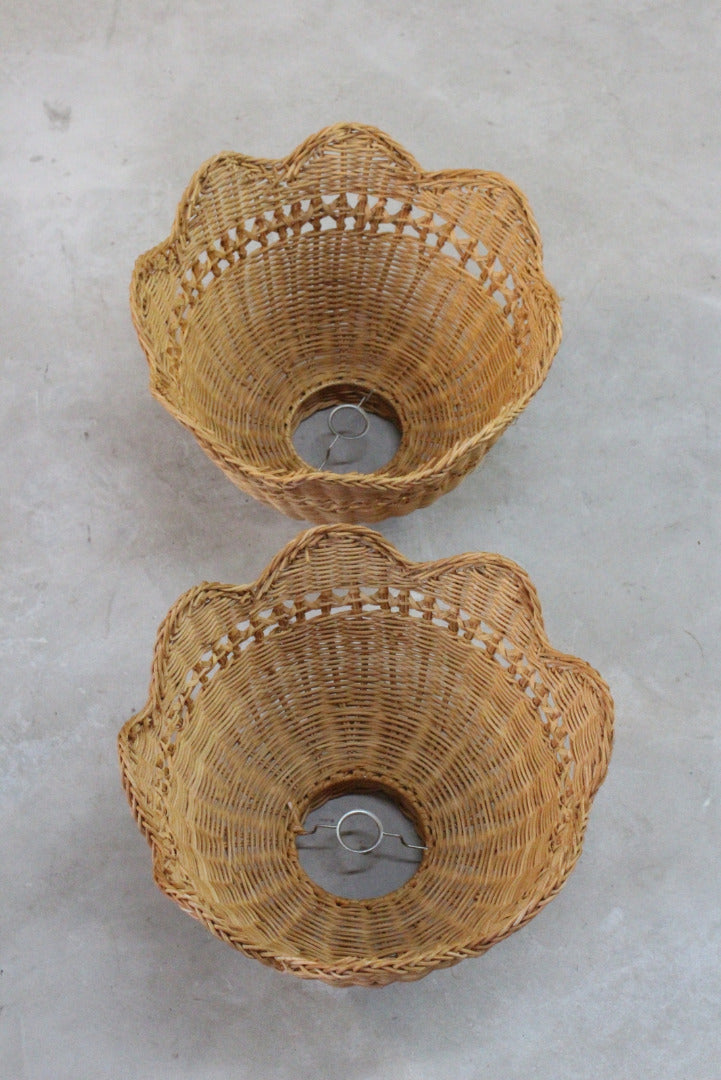 Pair Retro Wicker Lamp Shades - Kernow Furniture