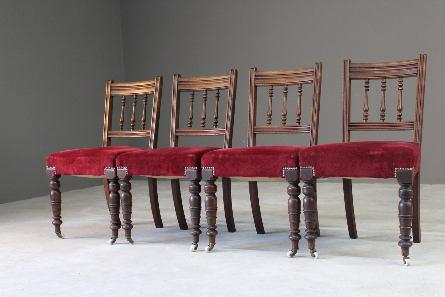 4 Antique Victorian Oak Dining Chairs - Kernow Furniture