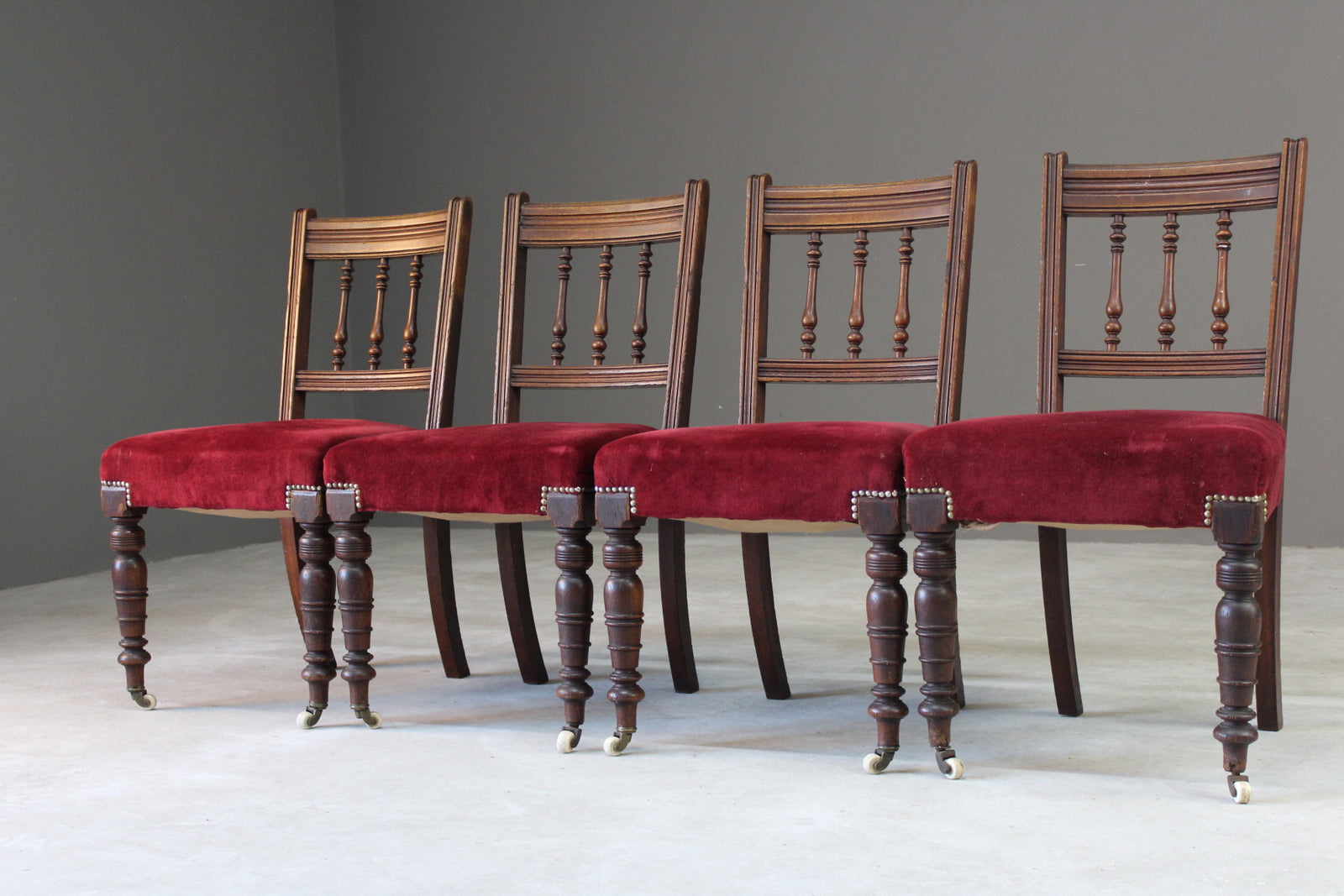 4 Antique Victorian Oak Dining Chairs - Kernow Furniture