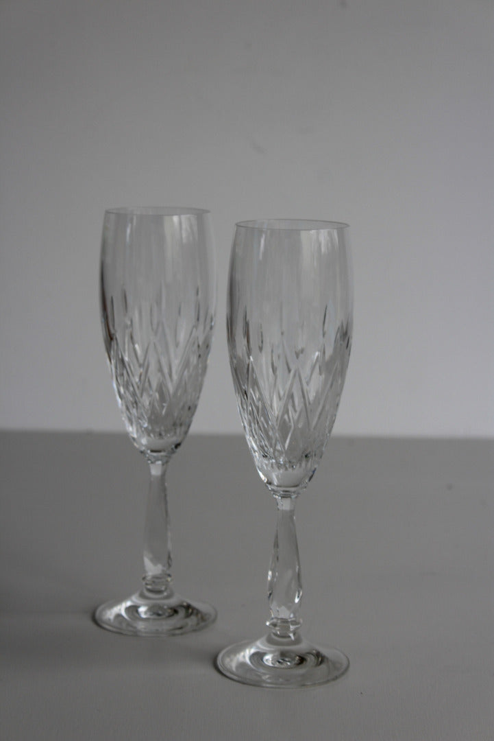 Pair Royal Albert Crystal Champagne Flutes - Kernow Furniture