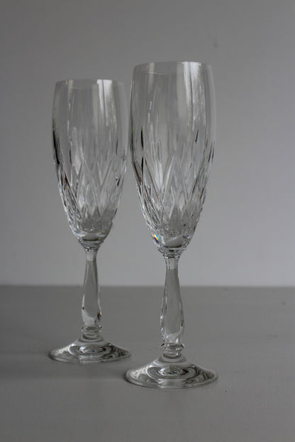 Pair Royal Albert Crystal Champagne Flutes - Kernow Furniture