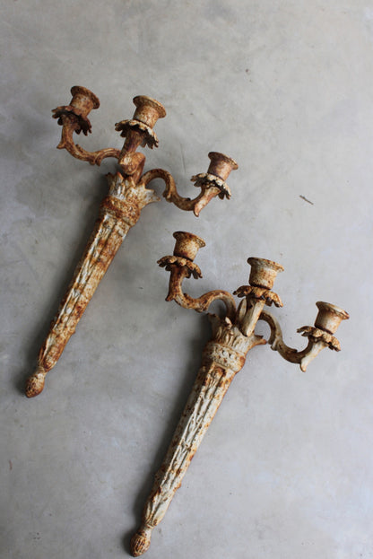 Pair Cast Iron Wall Candle Sconce