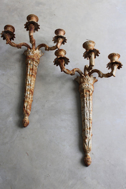 Pair Cast Iron Wall Candle Sconce