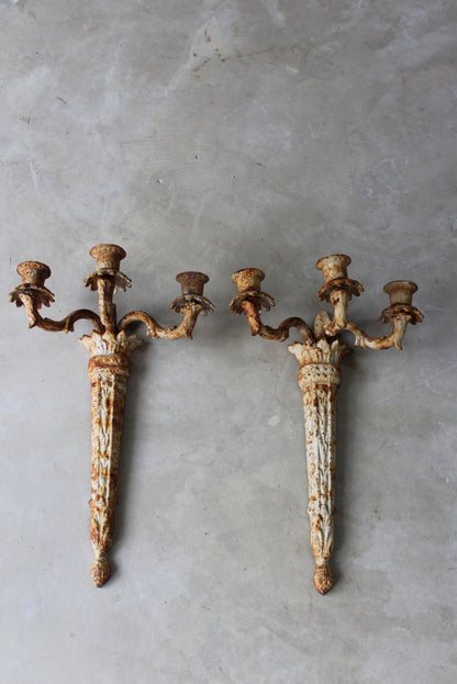 Pair Cast Iron Wall Candle Sconce