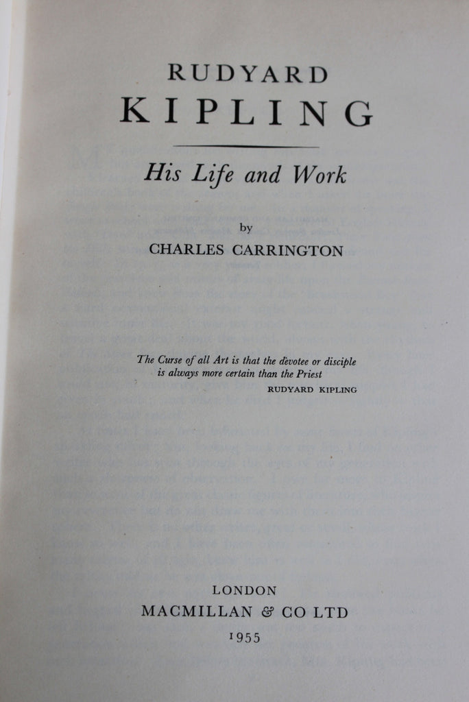 Rudyard Kipling His Life & Work - Charles Carrington - Kernow Furniture