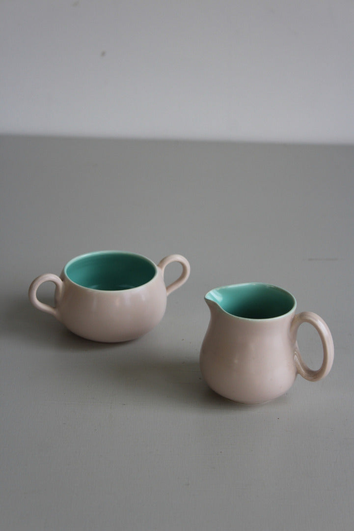 Vintage Poole Pottery Twintone Milk Jug & Bowl - Kernow Furniture