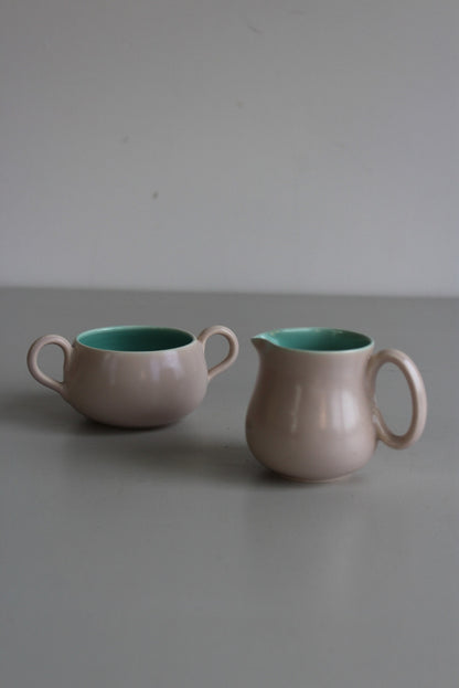 Vintage Poole Pottery Twintone Milk Jug & Bowl - Kernow Furniture