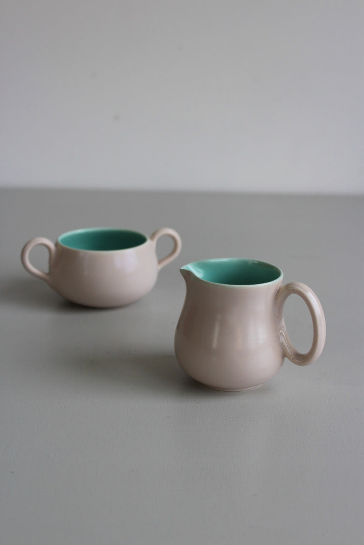 Vintage Poole Pottery Twintone Milk Jug & Bowl - Kernow Furniture