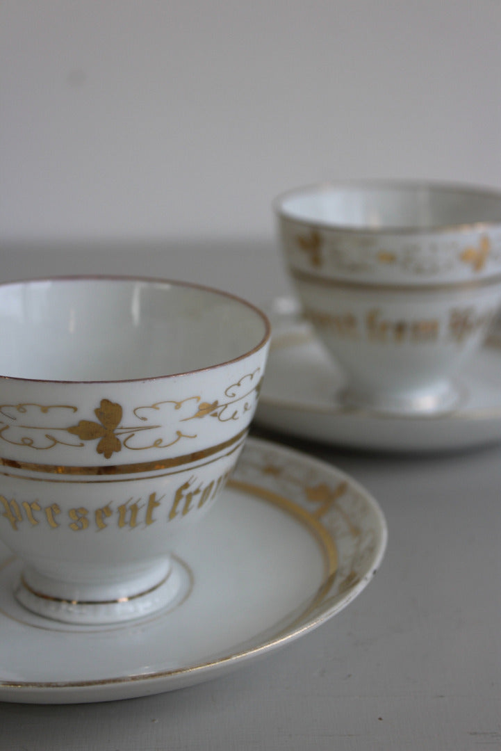 Pair Vintage Helston Souvenir Cup & Saucer - Kernow Furniture