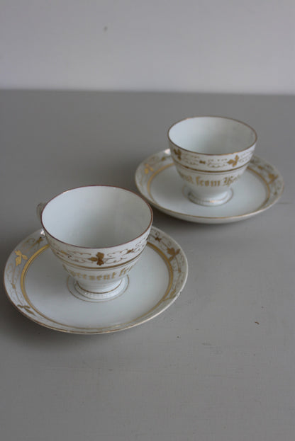 Pair Vintage Helston Souvenir Cup & Saucer - Kernow Furniture