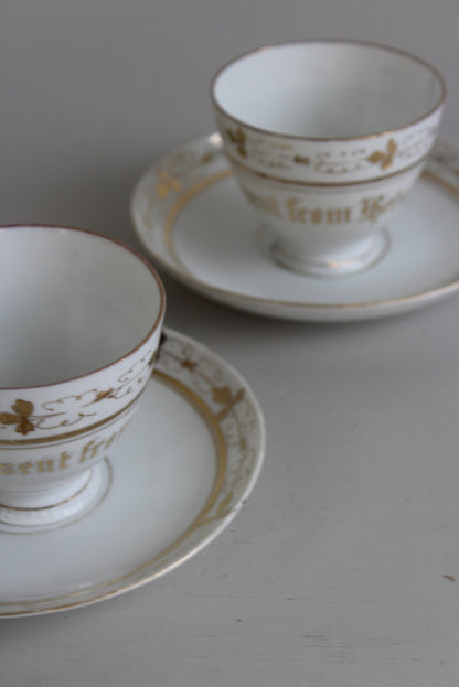 Pair Vintage Helston Souvenir Cup & Saucer - Kernow Furniture