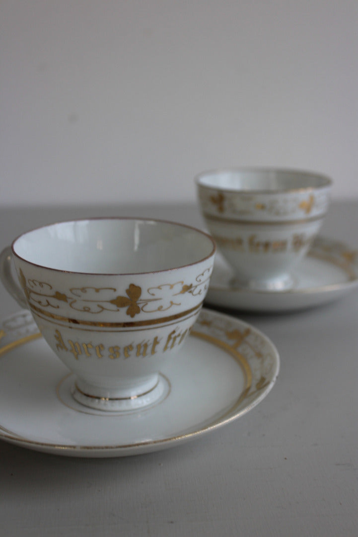 Pair Vintage Helston Souvenir Cup & Saucer - Kernow Furniture