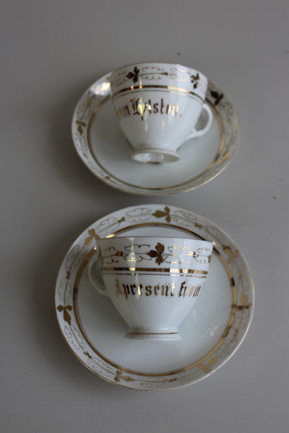 Pair Vintage Helston Souvenir Cup & Saucer - Kernow Furniture