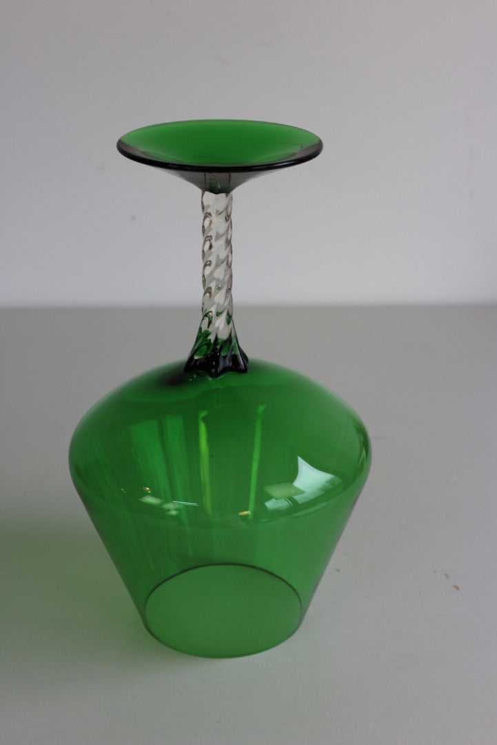 Large Retro Green Glass Vase - Kernow Furniture