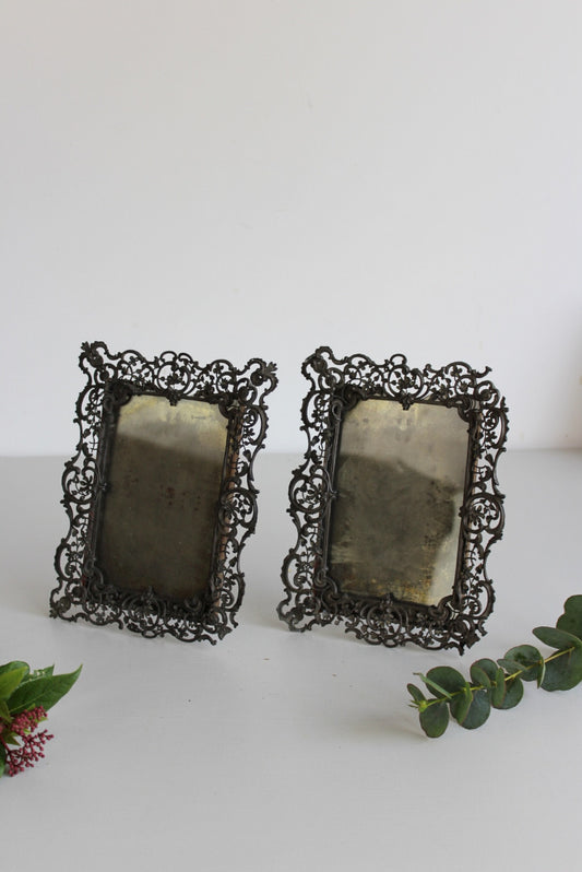 Pair Antique Pierced Lead Photo Frames - Kernow Furniture