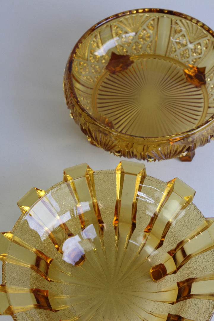 Pair Amber Glass Bowls - Kernow Furniture