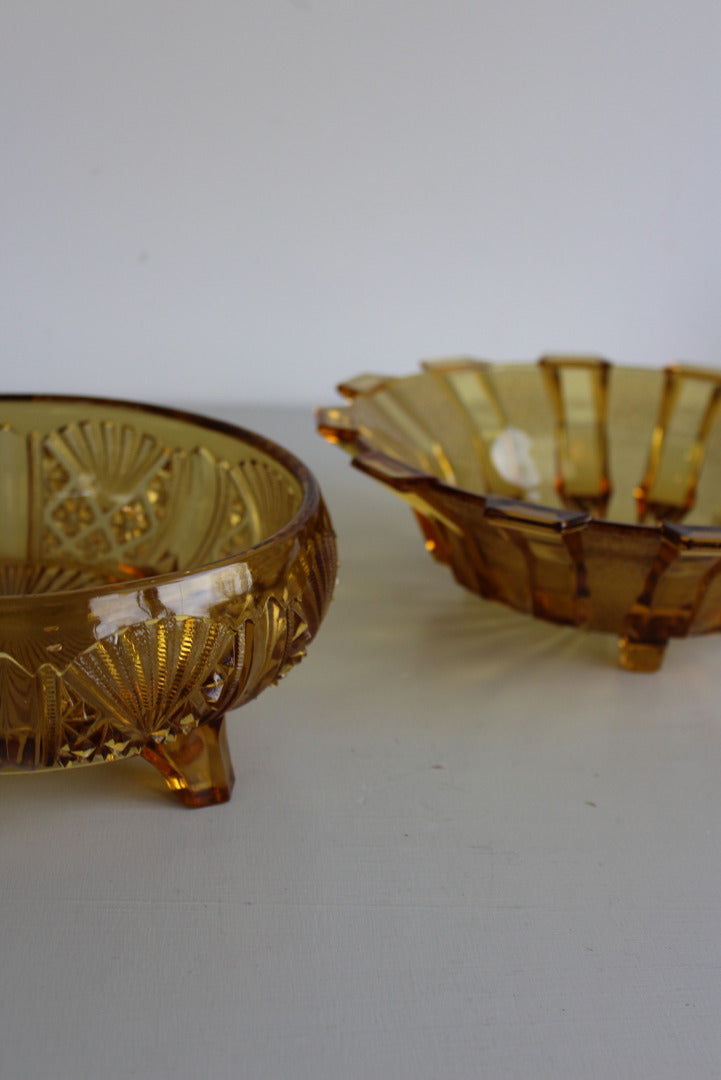 Pair Amber Glass Bowls - Kernow Furniture