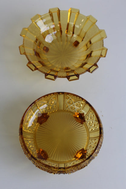 Pair Amber Glass Bowls - Kernow Furniture