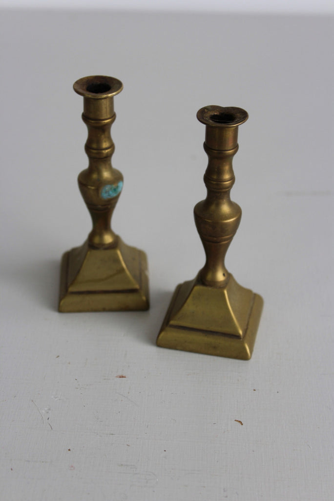 Pair Small Brass Candlesticks & Snuffer - Kernow Furniture