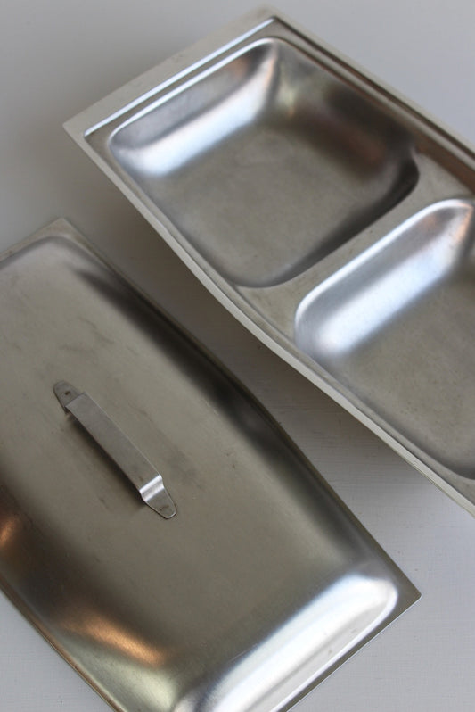 Retro Brushed Steel Serving Dish & Lid - Kernow Furniture
