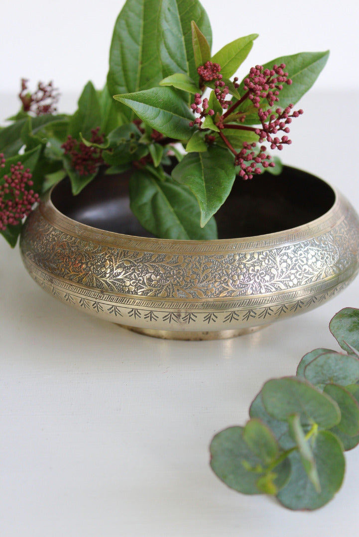 Vintage Indian Brass Bowl - Kernow Furniture