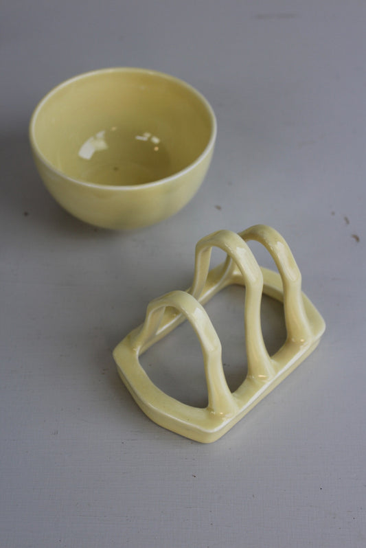 Vintage Yellow Toast Rack & Sugar Bowl - Kernow Furniture