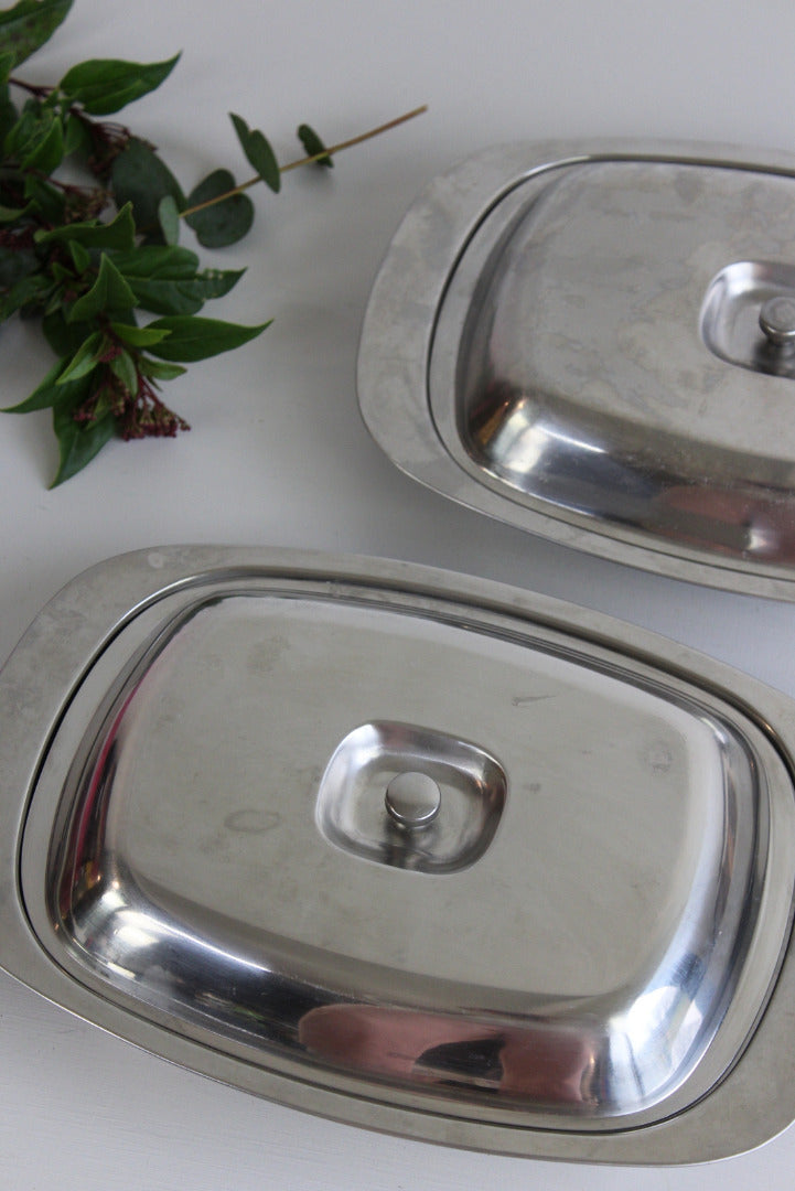 Pair Retro Stainless Steel Serving Dishes - Kernow Furniture