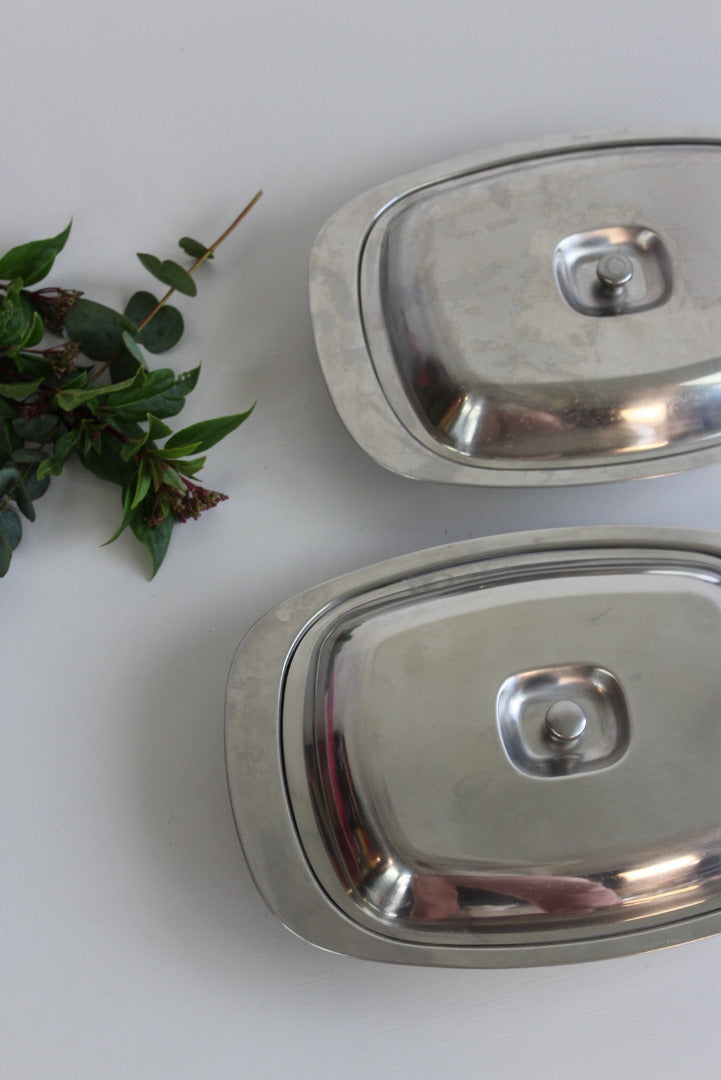 Pair Retro Stainless Steel Serving Dishes - Kernow Furniture