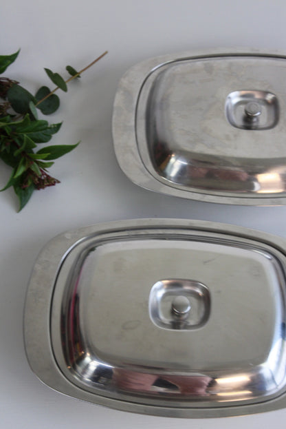 Pair Retro Stainless Steel Serving Dishes - Kernow Furniture