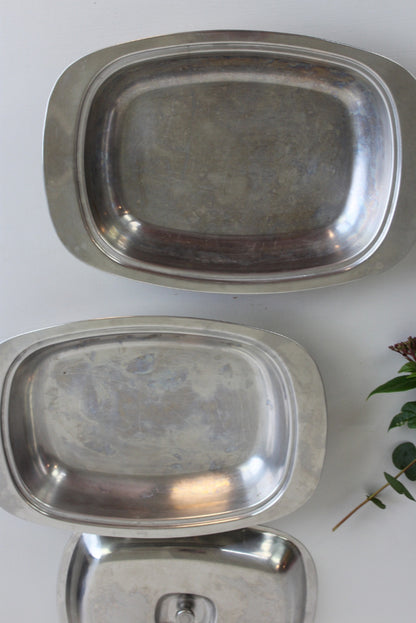 Pair Retro Stainless Steel Serving Dishes - Kernow Furniture