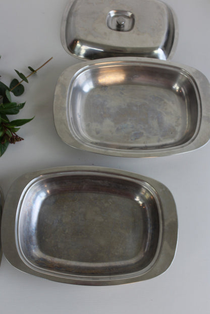 Pair Retro Stainless Steel Serving Dishes - Kernow Furniture