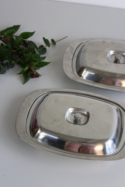 Pair Retro Stainless Steel Serving Dishes - Kernow Furniture