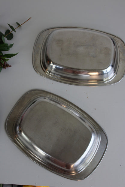 Pair Retro Stainless Steel Serving Dishes - Kernow Furniture