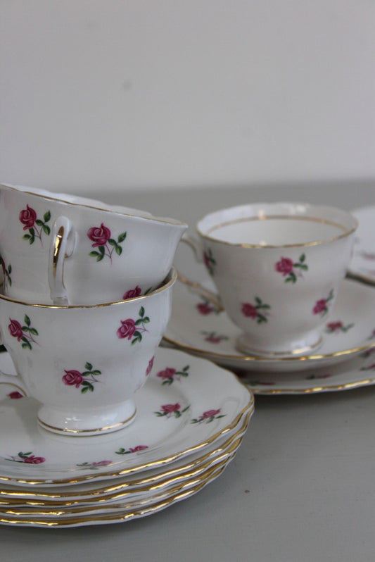 Colclough Ditsy Rose Bone China Cups & Saucers - Kernow Furniture