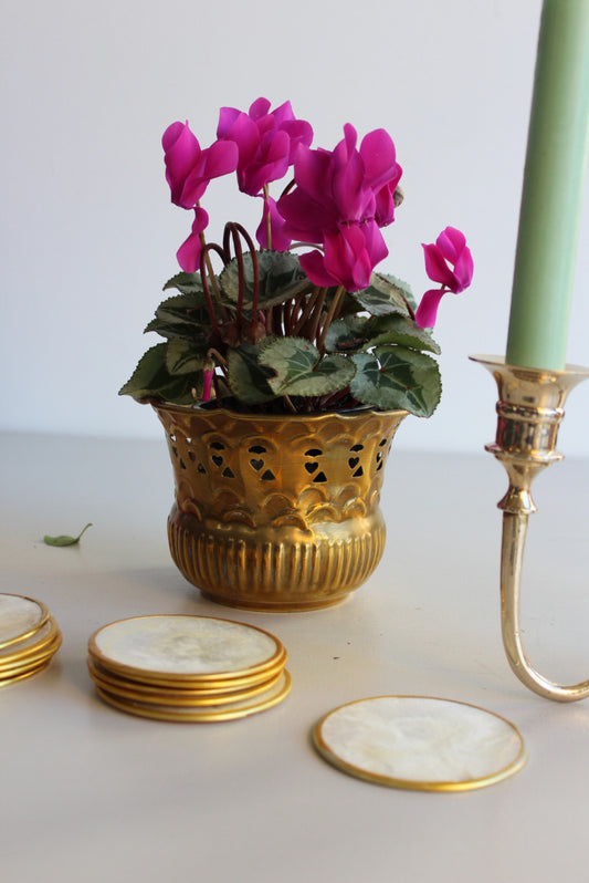 Vintage Pierced Brass Pot - Kernow Furniture